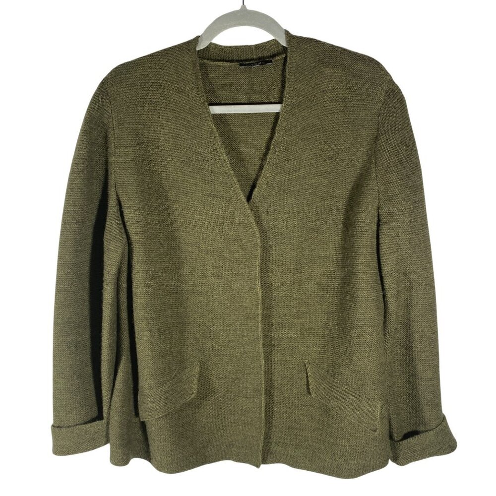 Lafayette 148 New York Knit textured Cardigan Sweater L Virgin Wool & Alpaca